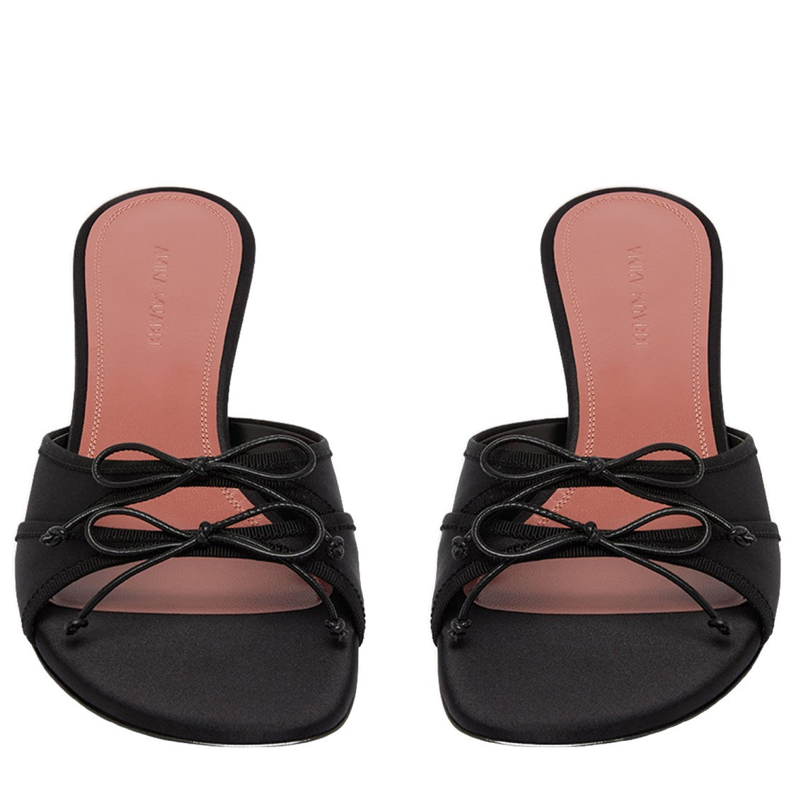 Amina Muaddi Black Silk Slippers With Bow Detail