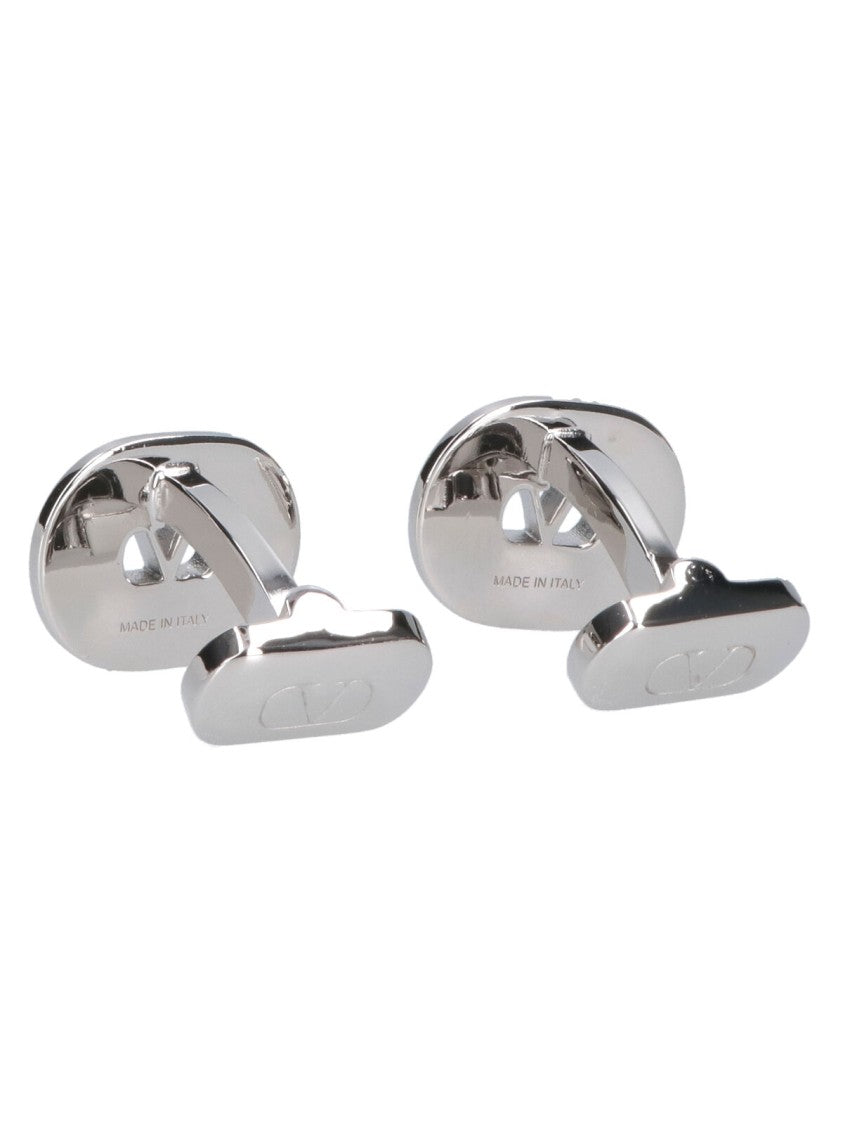 Valentino Garavani Oval-Shaped Silver Metallic Cufflinks With Vlogo Detail
