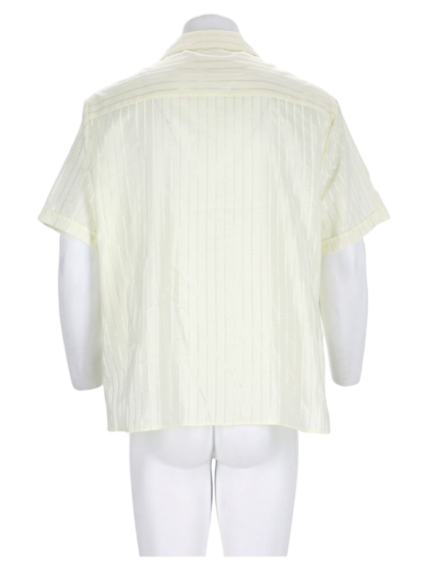 Versace Beige Vertical Stripe Short-Sleeve Silk-Blend Shirt