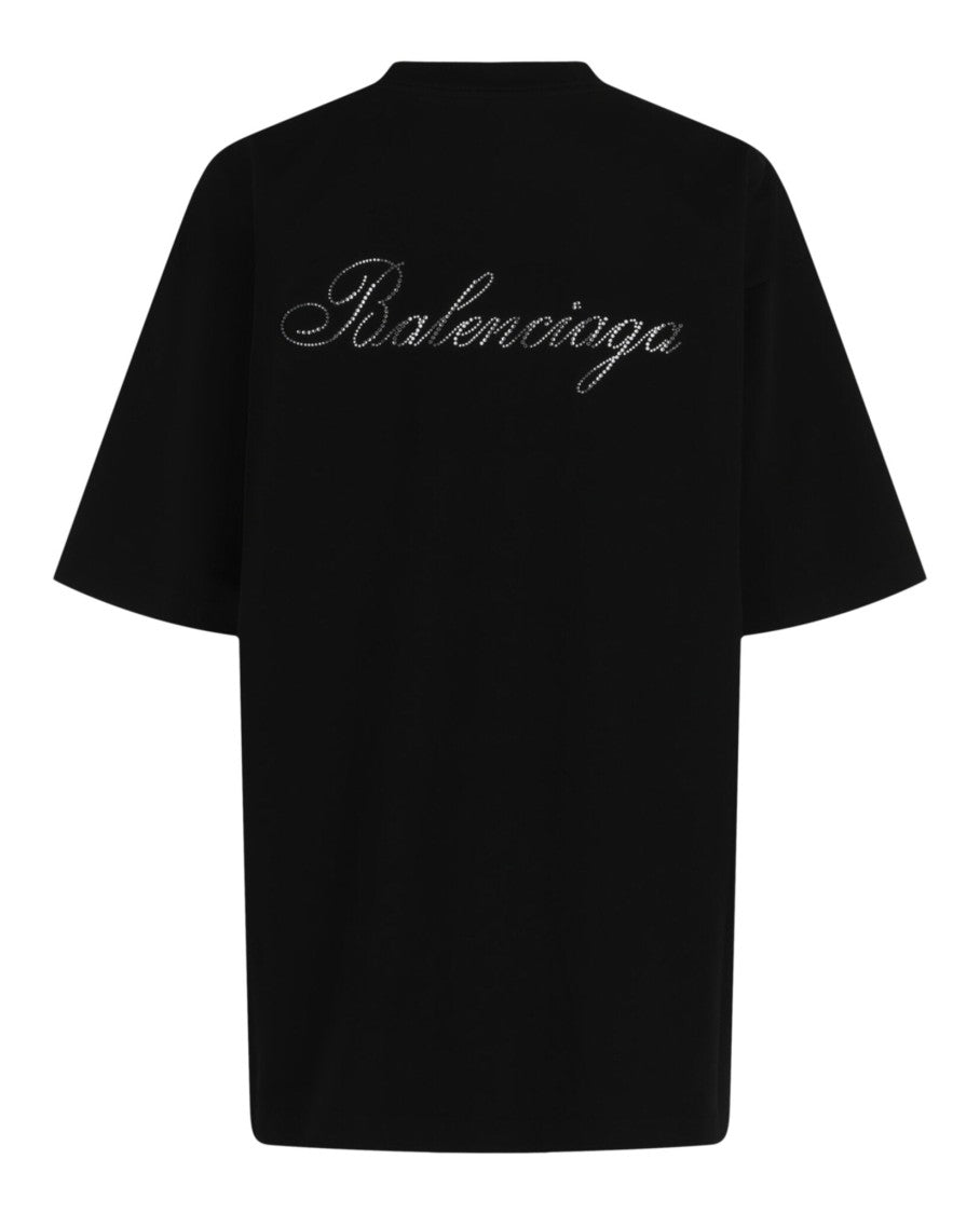 Balenciaga Handwritten Logo Crystal-Embellished T-Shirt