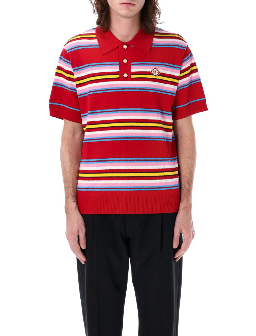 Casablanca Embroidered Logo Striped Knit Polo Shirt