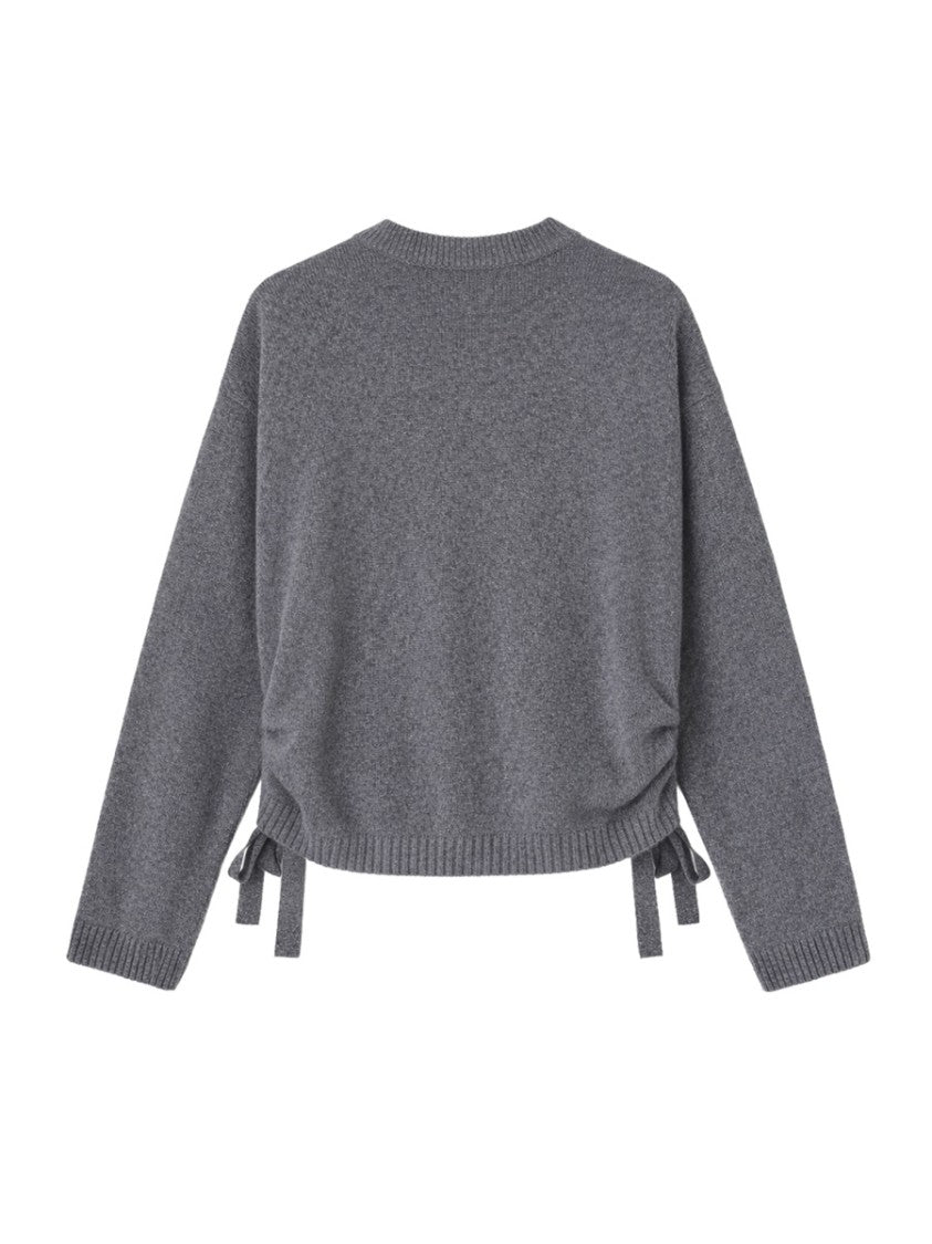 Ganni Grey Ruched Side Embroidered Sweater