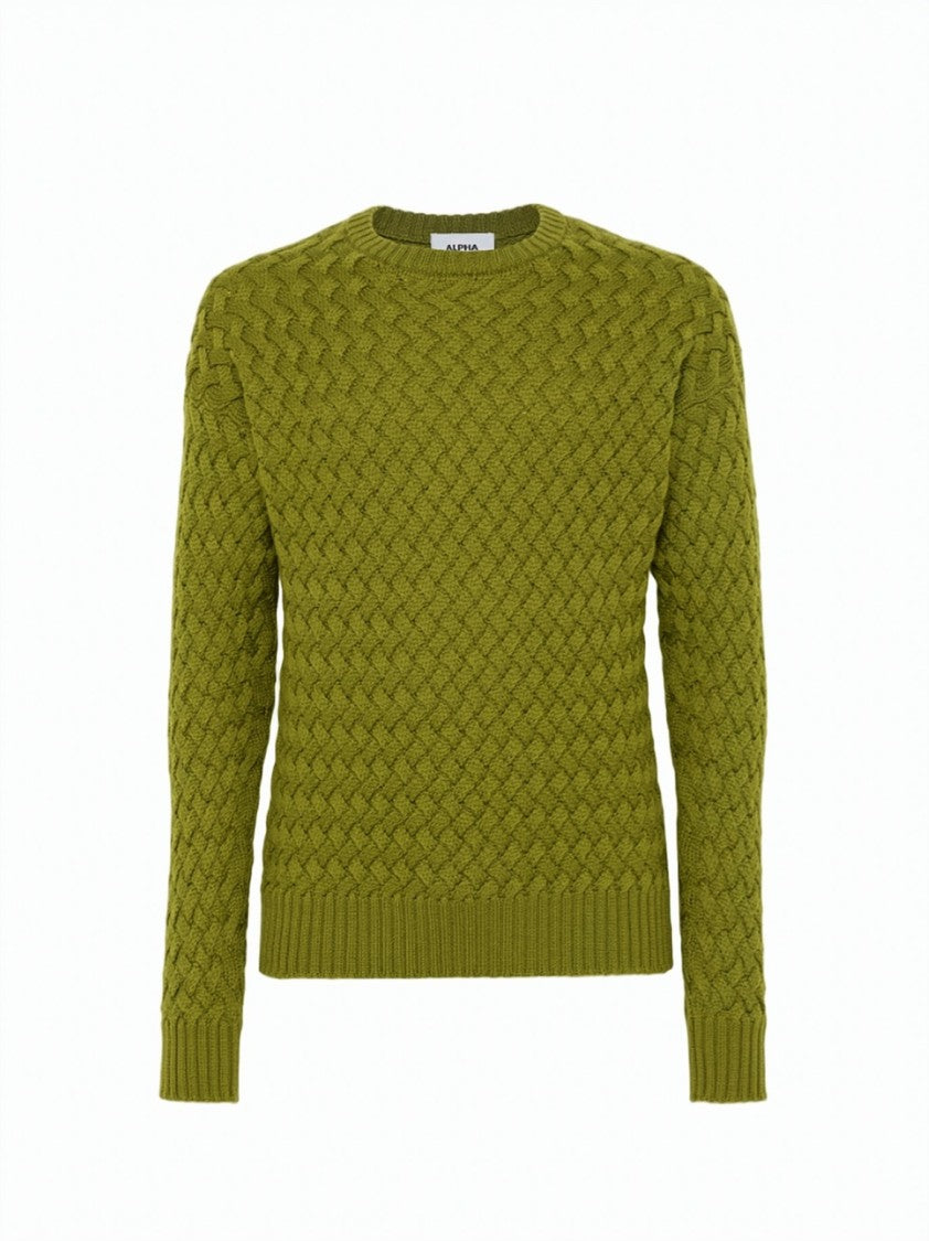 Alpha Studio Merino Wool Diamond Pattern Ribbed Sweater
