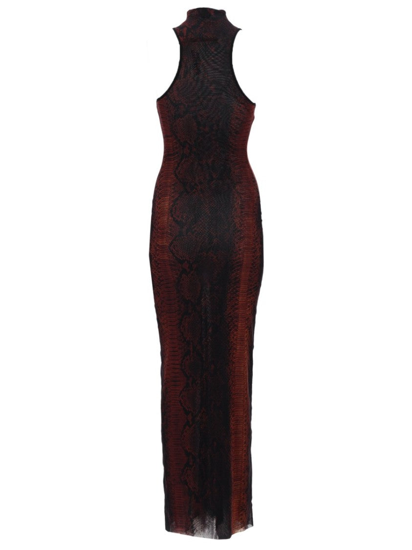 Jean Paul Gaultier Multicolor Snake Print High Neck Polyamide Maxi Dress