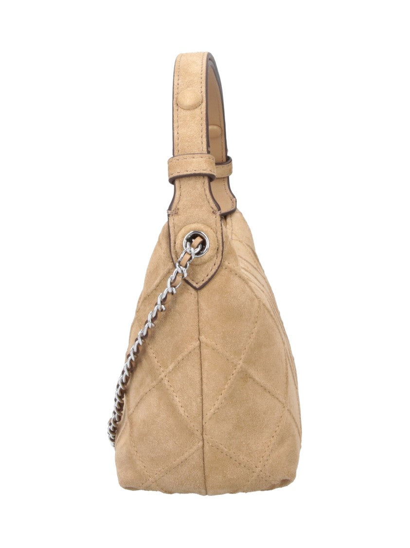Tory Burch Quilted Calf Suede Shoulder Pouch With Chain Strap