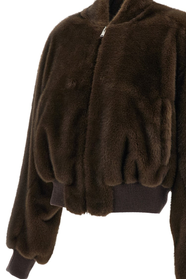 Stella Mccartney Brown Mink-Effect Faux-Fur Bomber Jacket