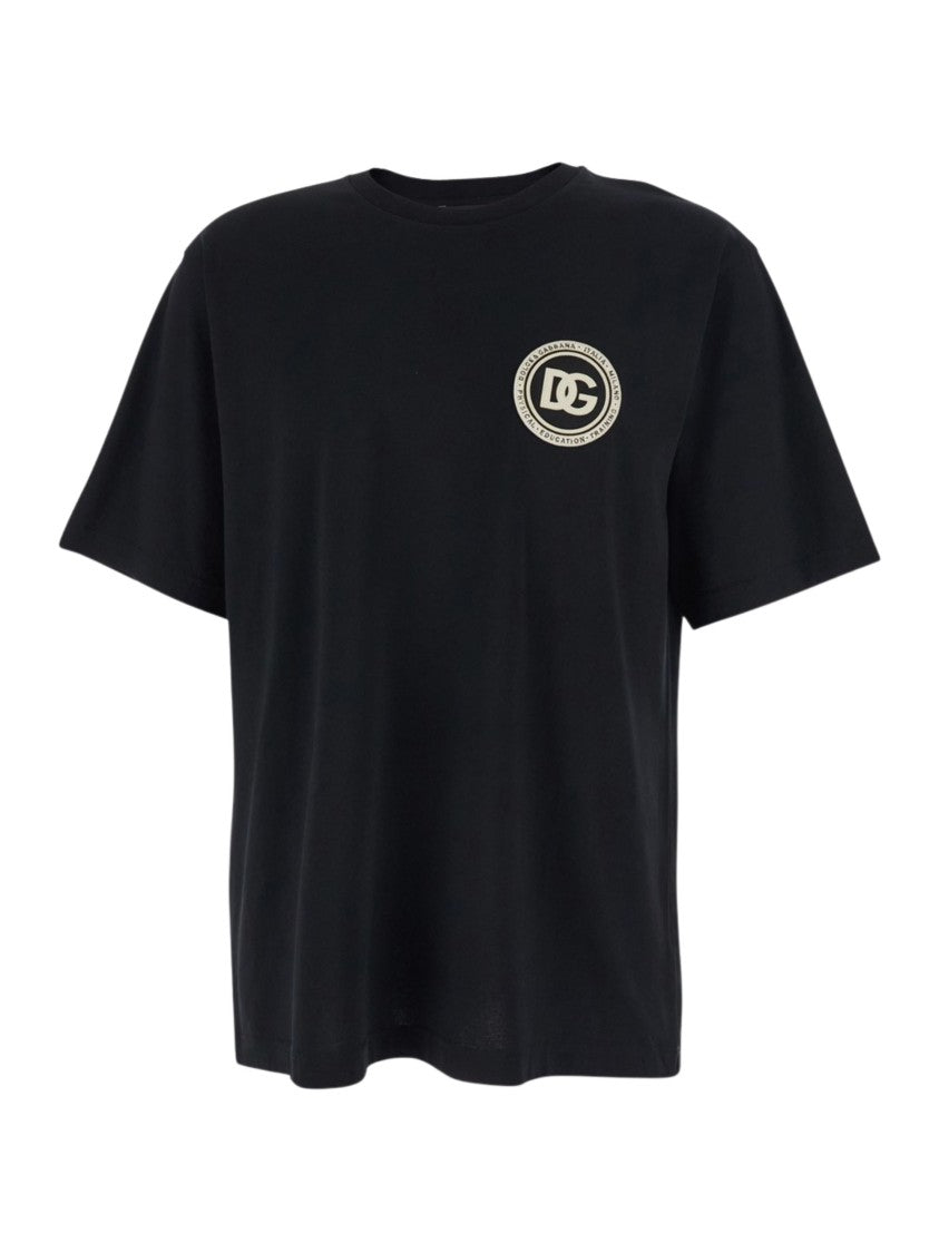 Dolce & Gabbana Black Round Logo Patch T-Shirt