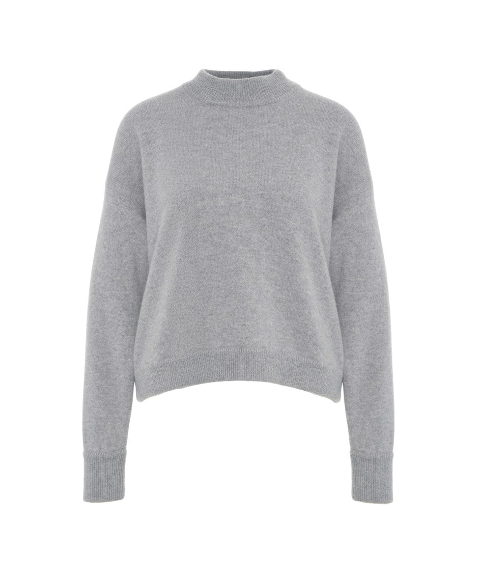 Solotre High Collar Knit Sweater With Ribbed Details