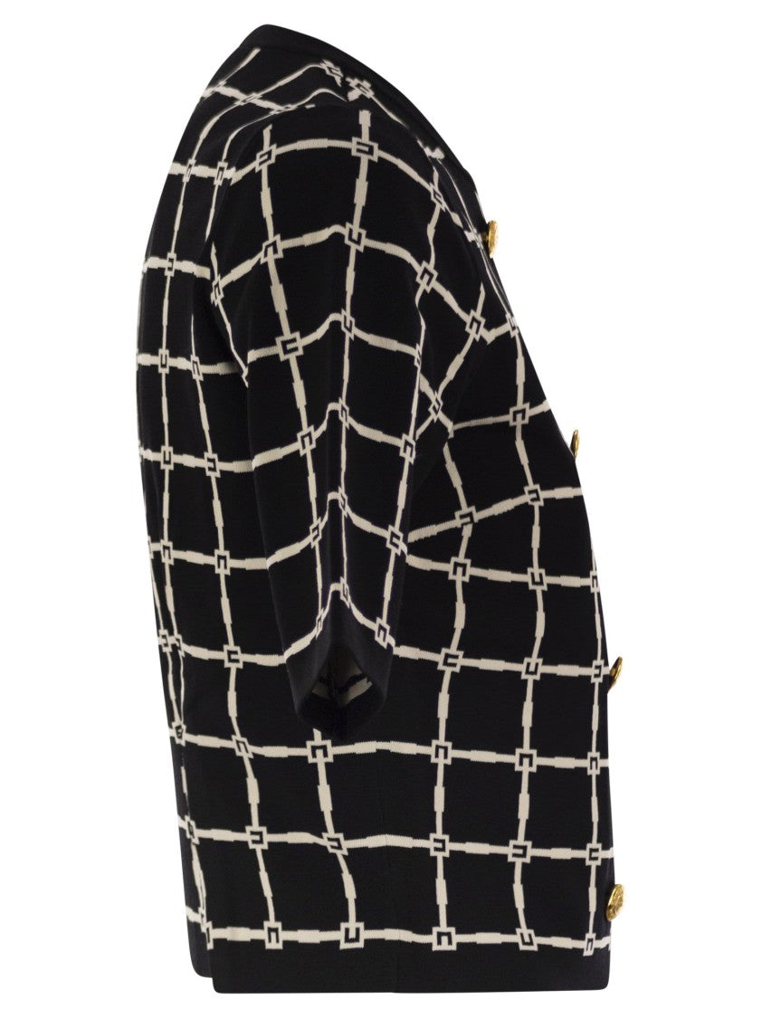 Elisabetta Franchi Jacquard Logo Cardigan With Gold Buttons