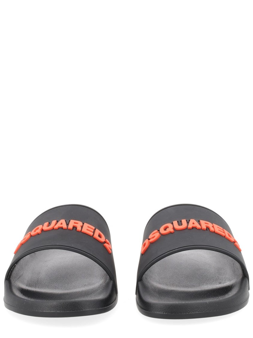 Dsquared2 Orange Raised Lettering Slide Sandals