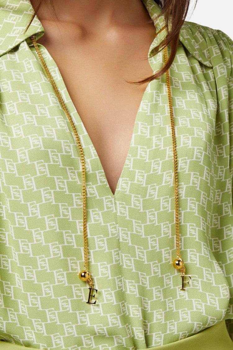 Elisabetta Franchi Light Green Blouse Geometric Pattern Chain