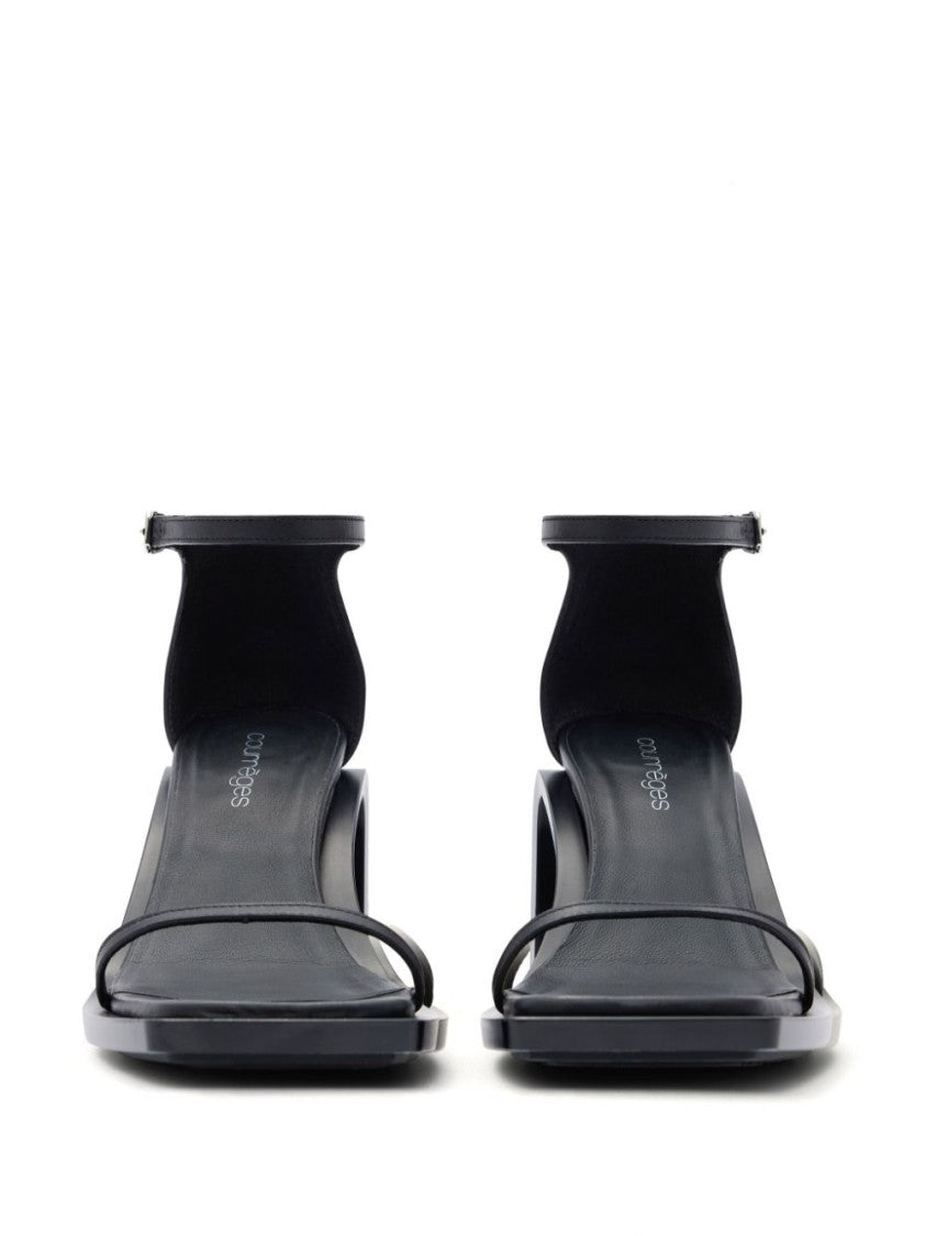 Courrèges Black Calf Leather Square Open Toe Sandals