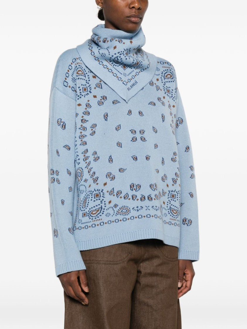 Alanui Blue Draped Turtleneck Sweater