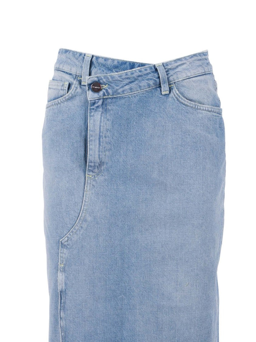 Dondup Distressed Hem Denim Midi Skirt