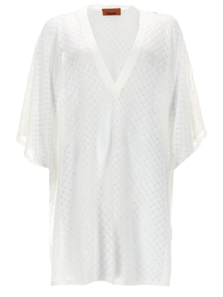 Missoni Neutrals Caftan Style V-Neck Sheer Top