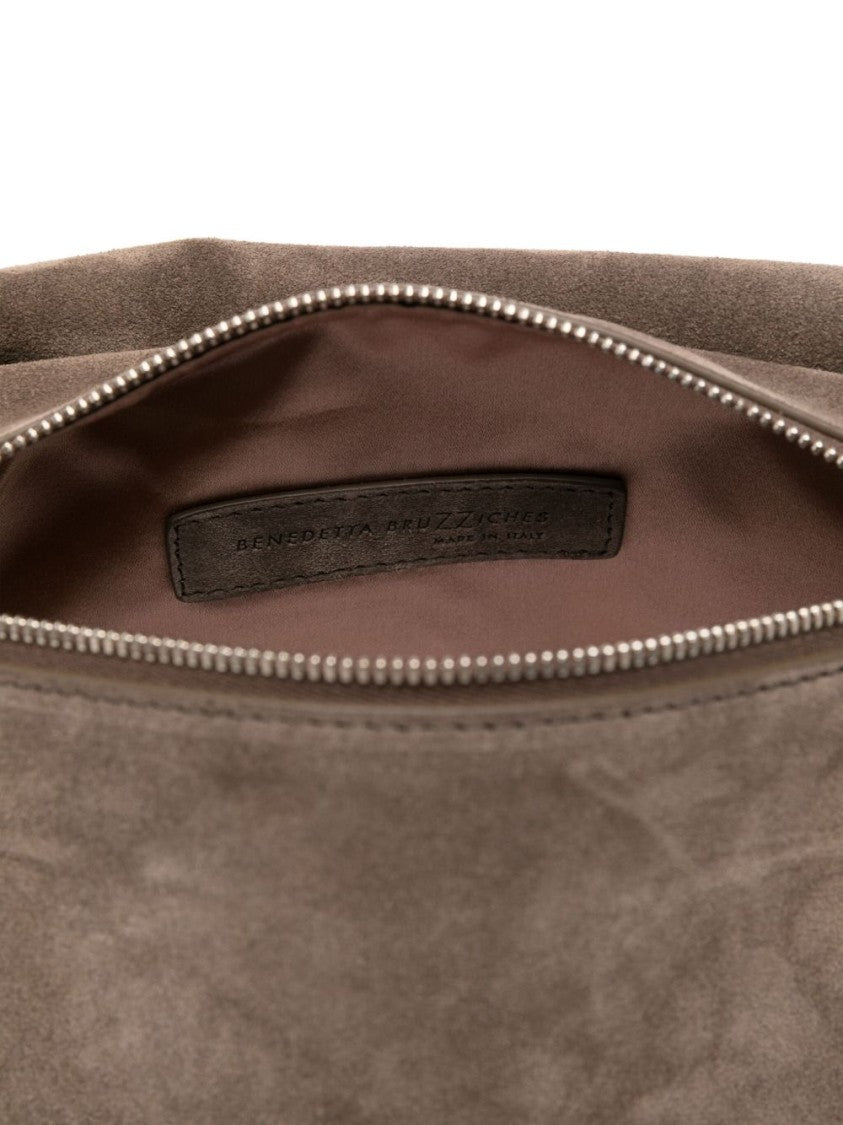 Benedetta Bruzziches Trapezoidal Brown Shoulder Bag With Adjustable Strap