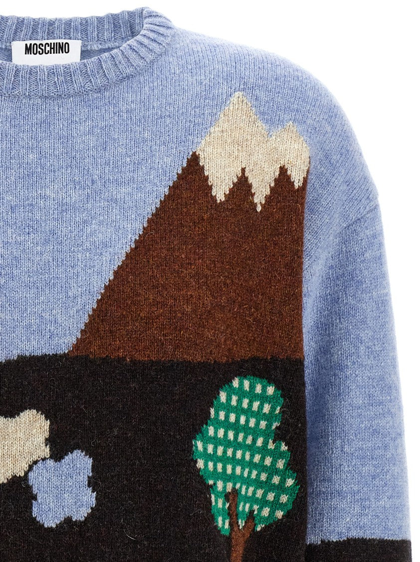 Moschino Shetland Wool Sweater With Landscape Intarsia