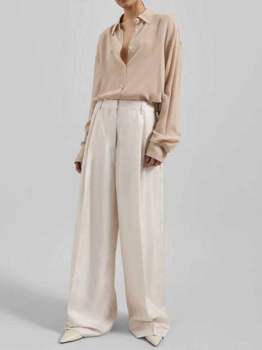 The Frankie Shop Ivory High Waist Silk Wide-Leg Pants