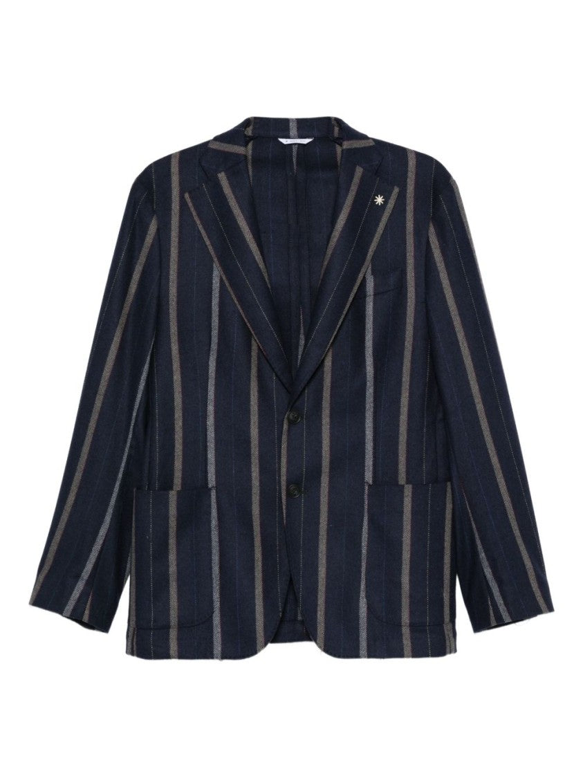 Manuel Ritz Pinstriped Tailored Navy Wool Blend Jacket