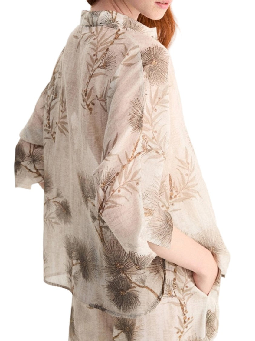 Biancalancia Botanical Print Loose-Fitting Cotton Shirt