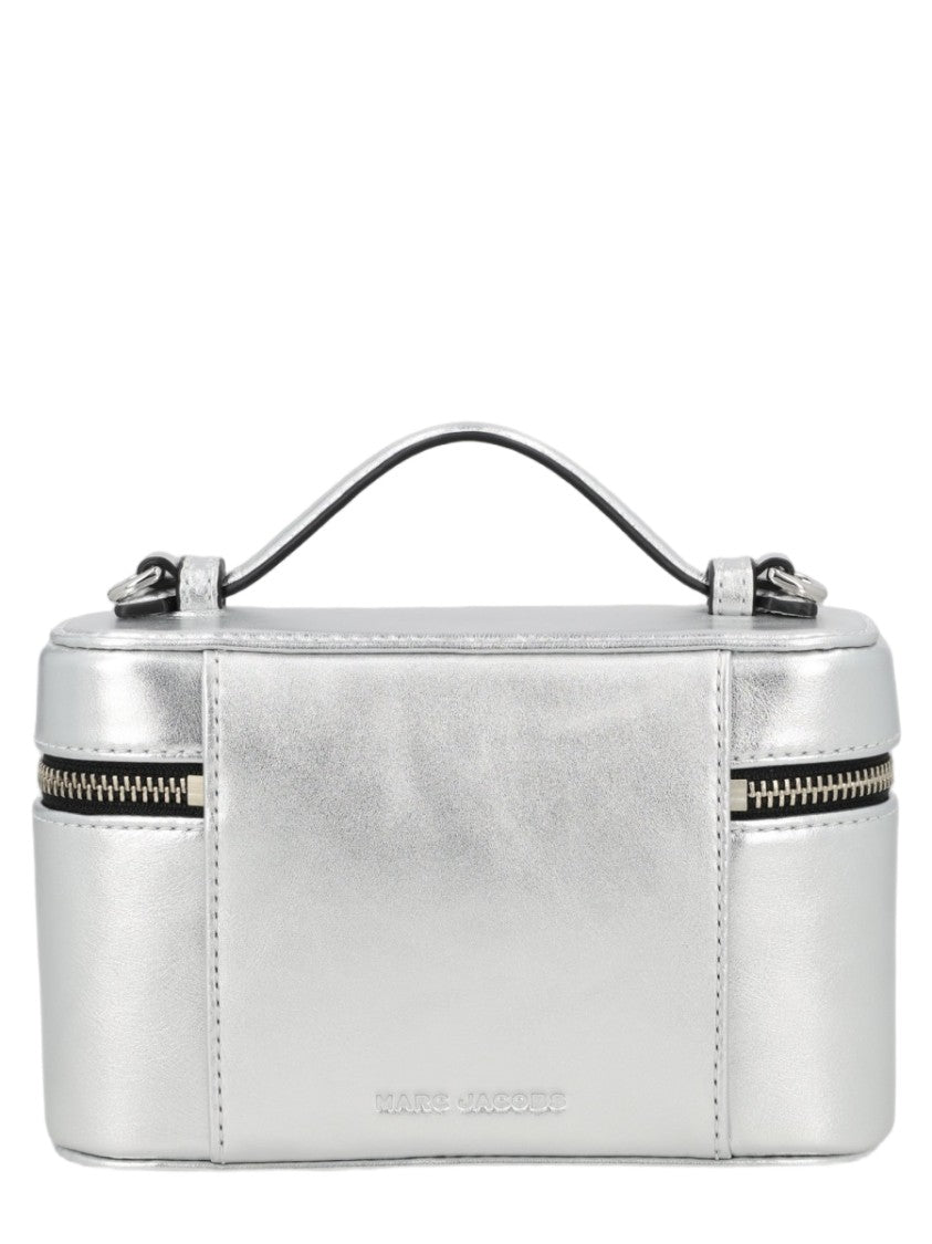 Marc Jacobs Rectangular Silver Leather Clutch With Metal Finish