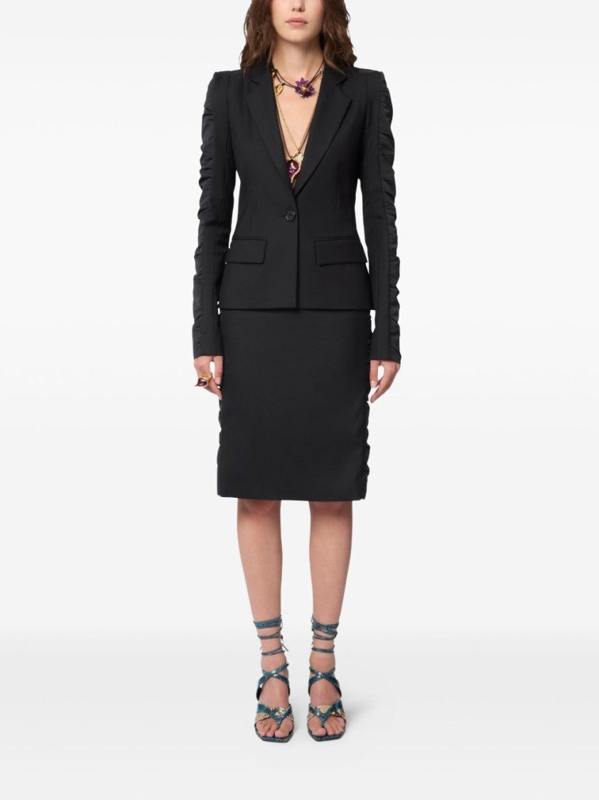 Nina Ricci Black Wool Ruffled Sleeve Flap Jacket