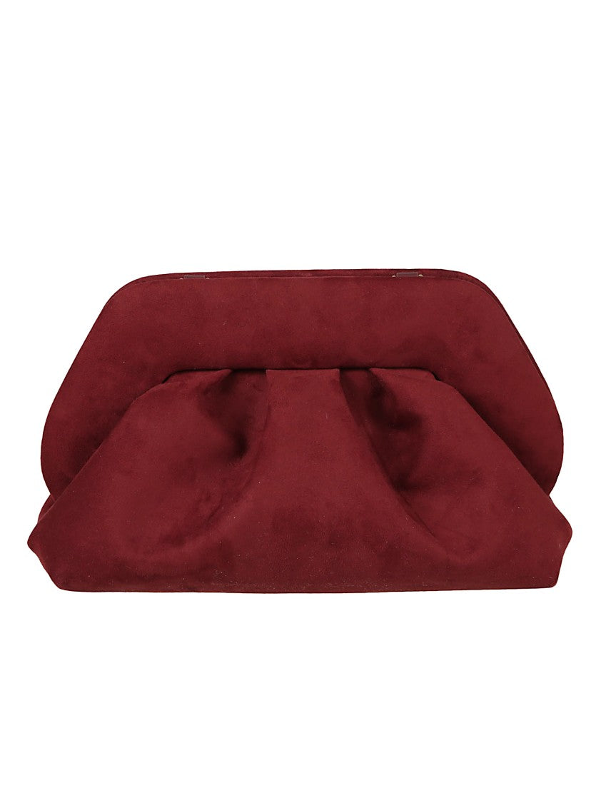 Themoirè Ruched Burgundy Suede Clutch Bag With Structured Frame