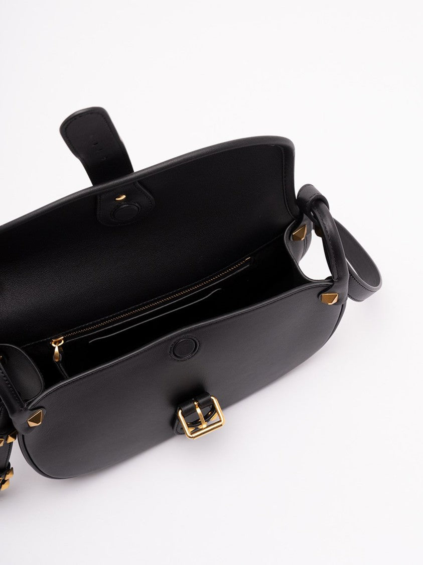 Valentino Black Curved Leather Pyramid Stud Bag