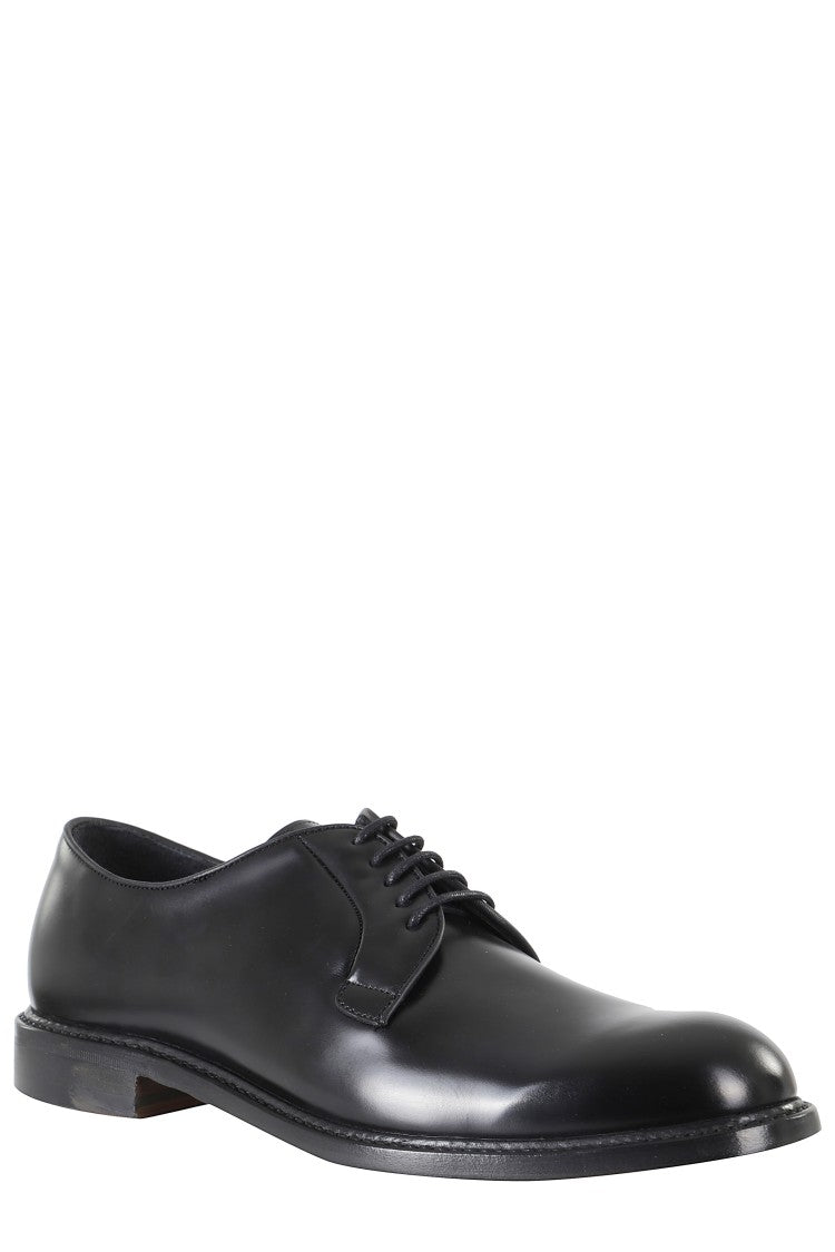 John Spencer Black Polished Round Toe Lace-Up Derby Shoes