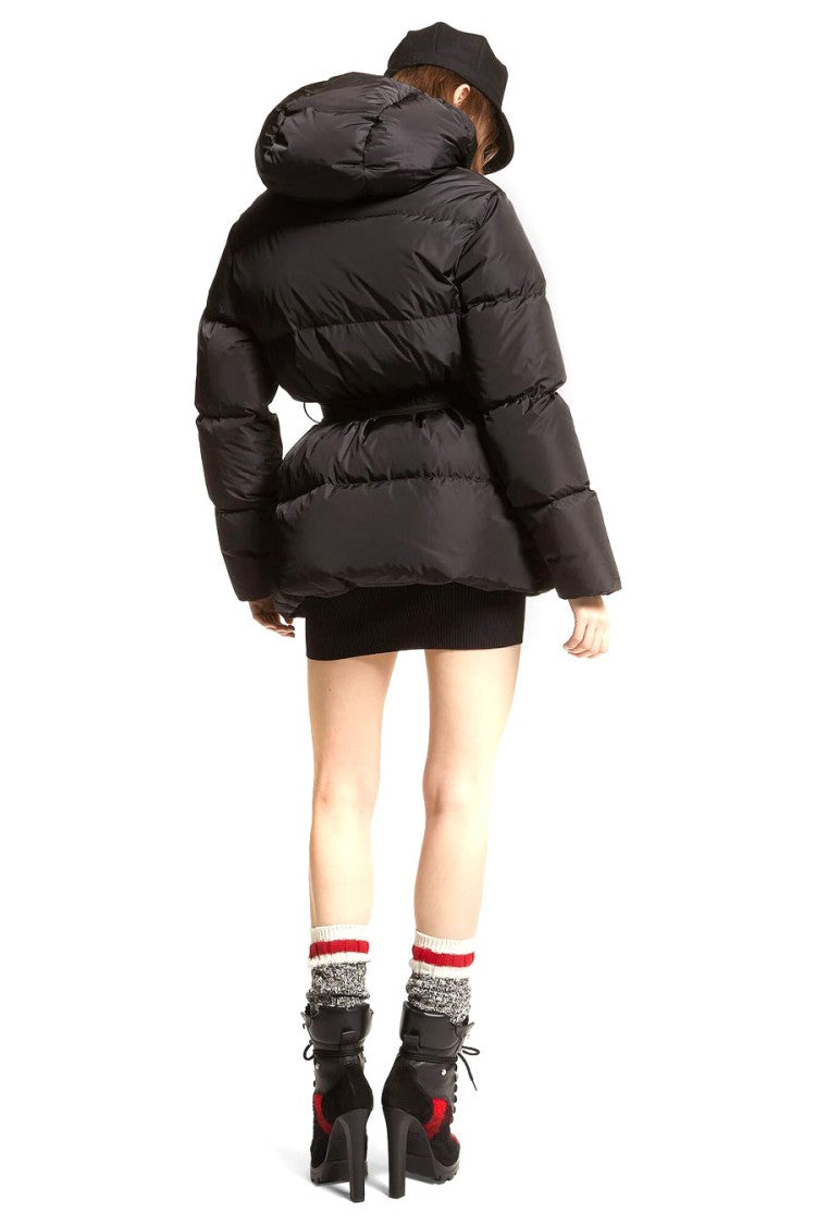 Dsquared2 Black Quilted Hooded Belted Down Coat