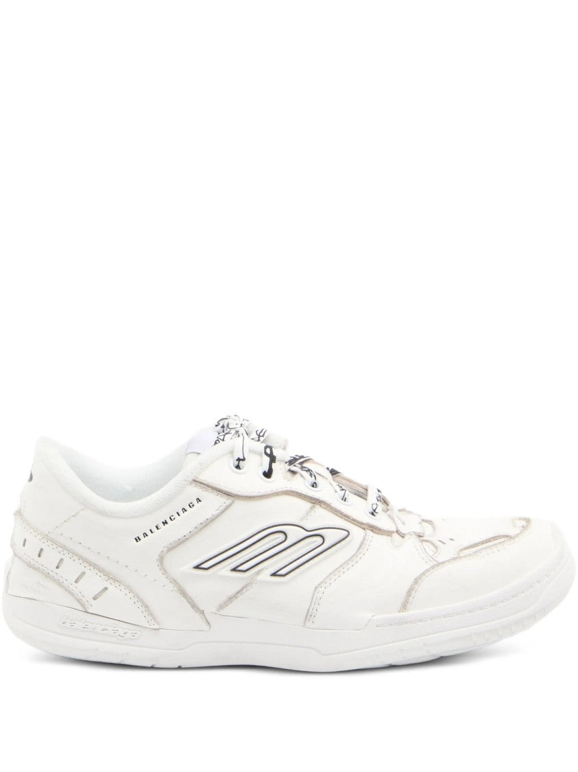 Balenciaga White Hamptons Wornout Distressed Leather Sneakers