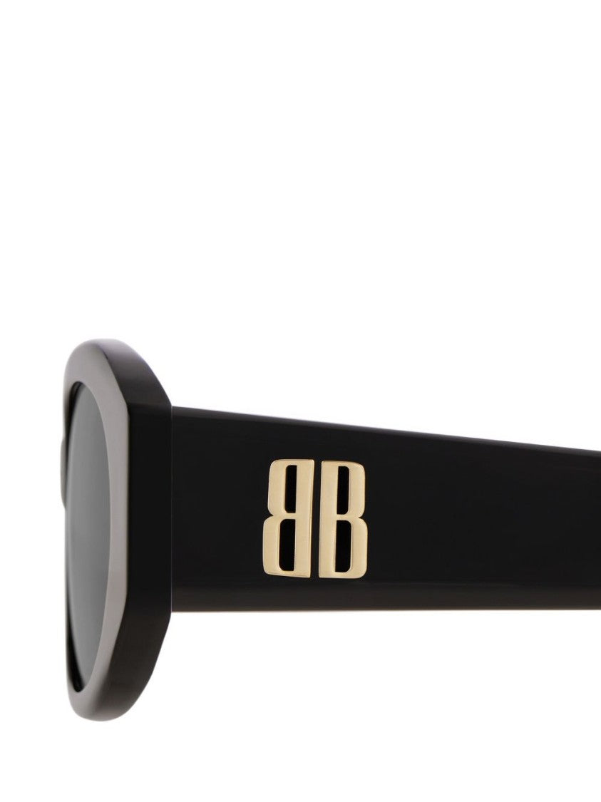 Balenciaga Oval-Frame Black Acetate Sunglasses