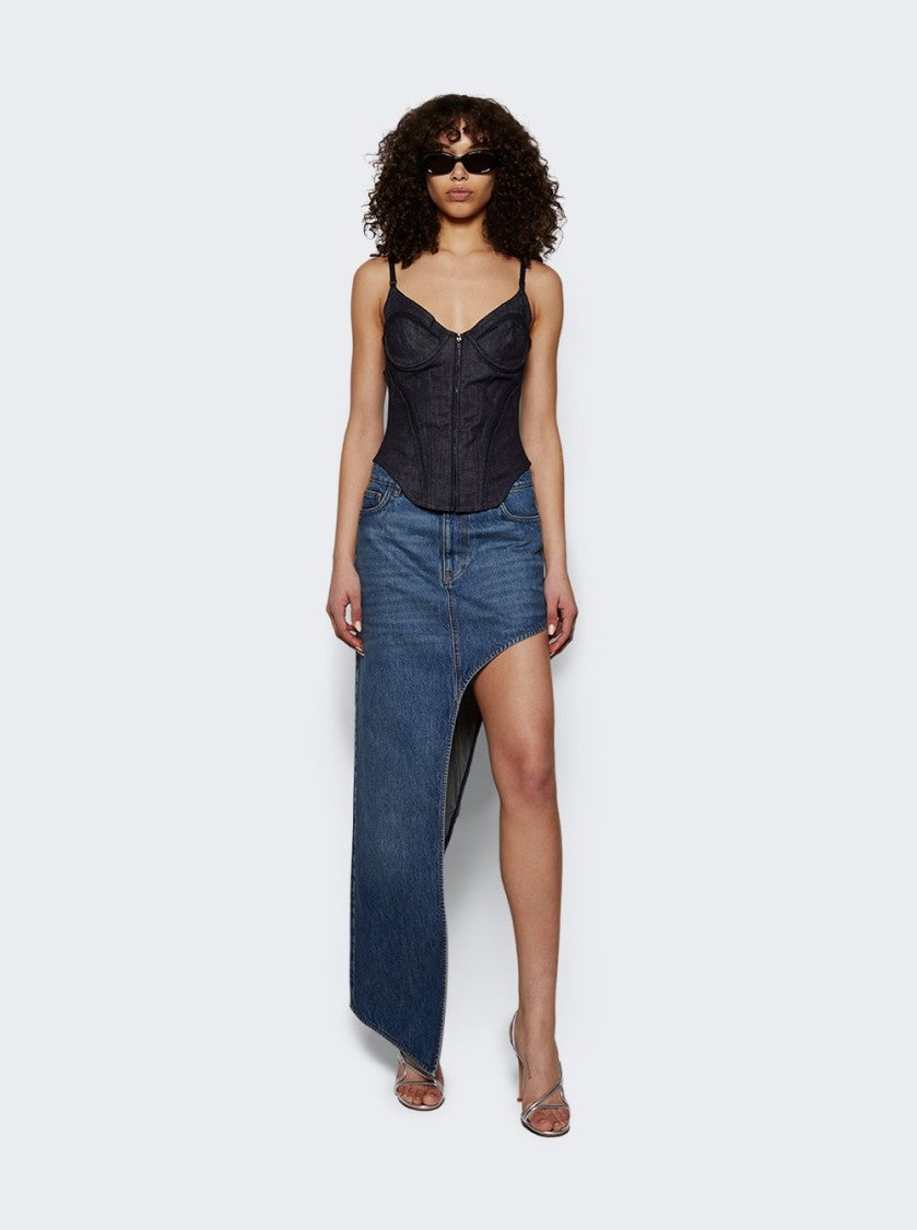 Mugler Corset Denim Top Raw Blue And Black