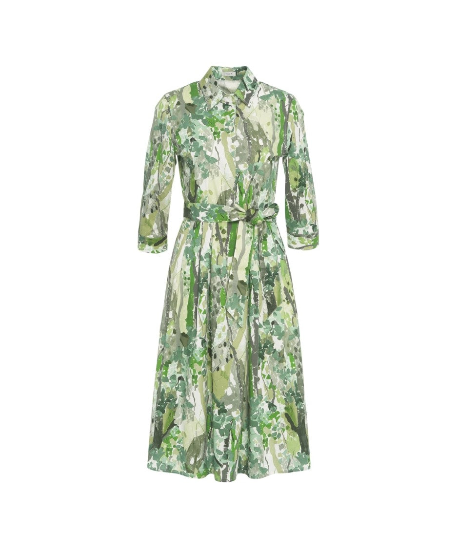Himons Midi Dress With Print And Waist Belt