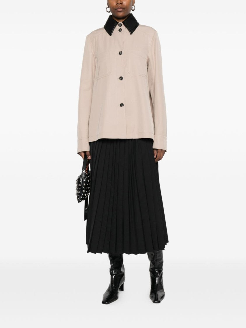 Sportmax Beige Leather Shirt Collar Jacket