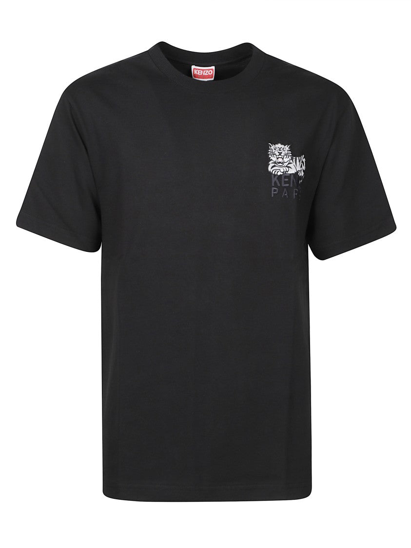 Kenzo Embroidered Black Cotton Crew Neck T-Shirt