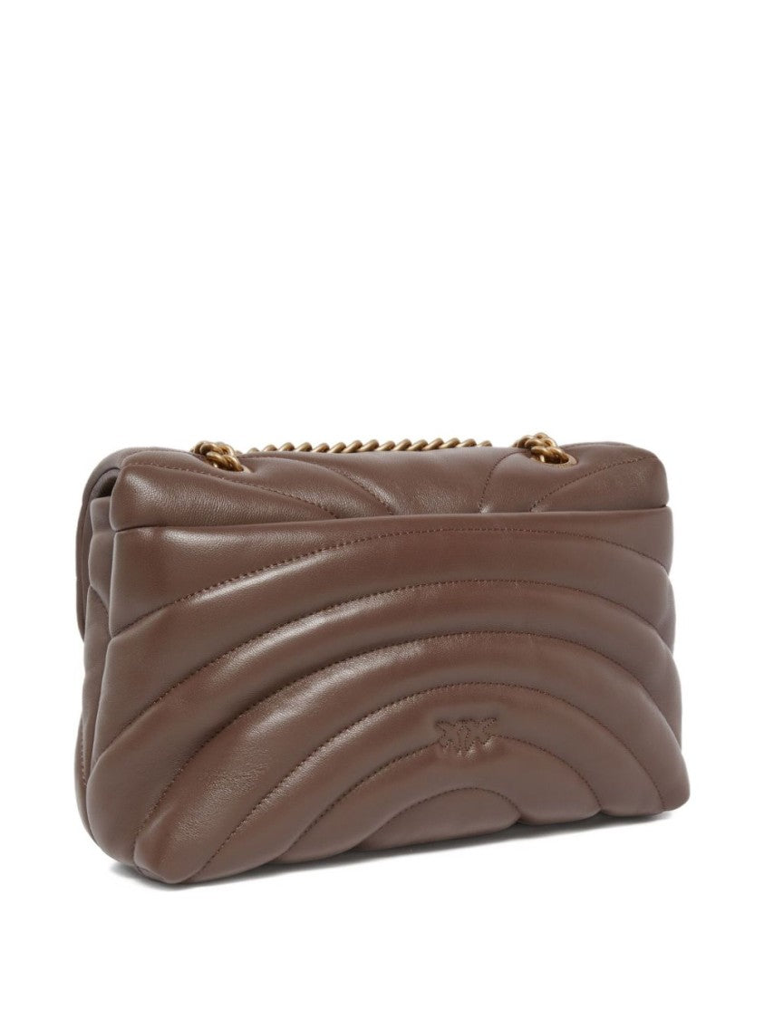 Pinko Wave-Patterned Brown Calfskin Shoulder Bag