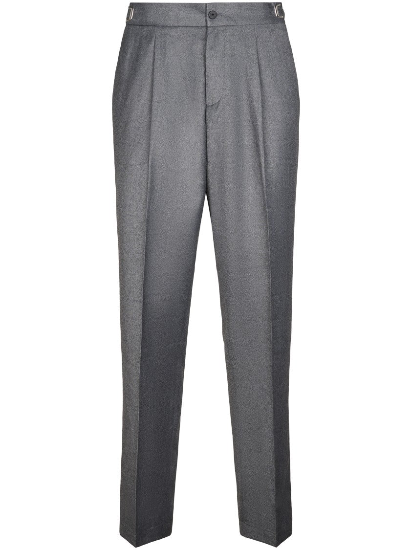 Cellar Door Tailored Grey Trousers With Front Pleat And Adjustable Waistband