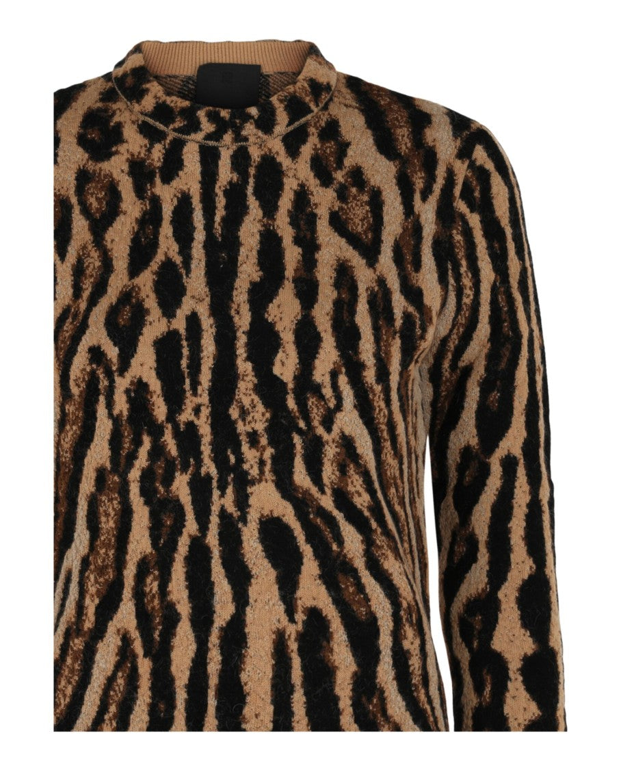 Givenchy Cropped Fitted Leopard Print Knit Sweater With Round Neckline