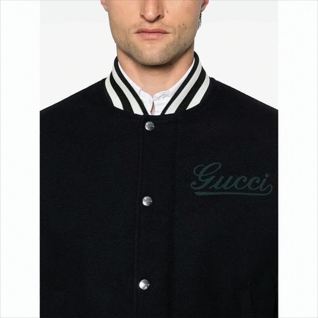 Gucci Varsity-Inspired Bomber Jacket With Leather Sleeves