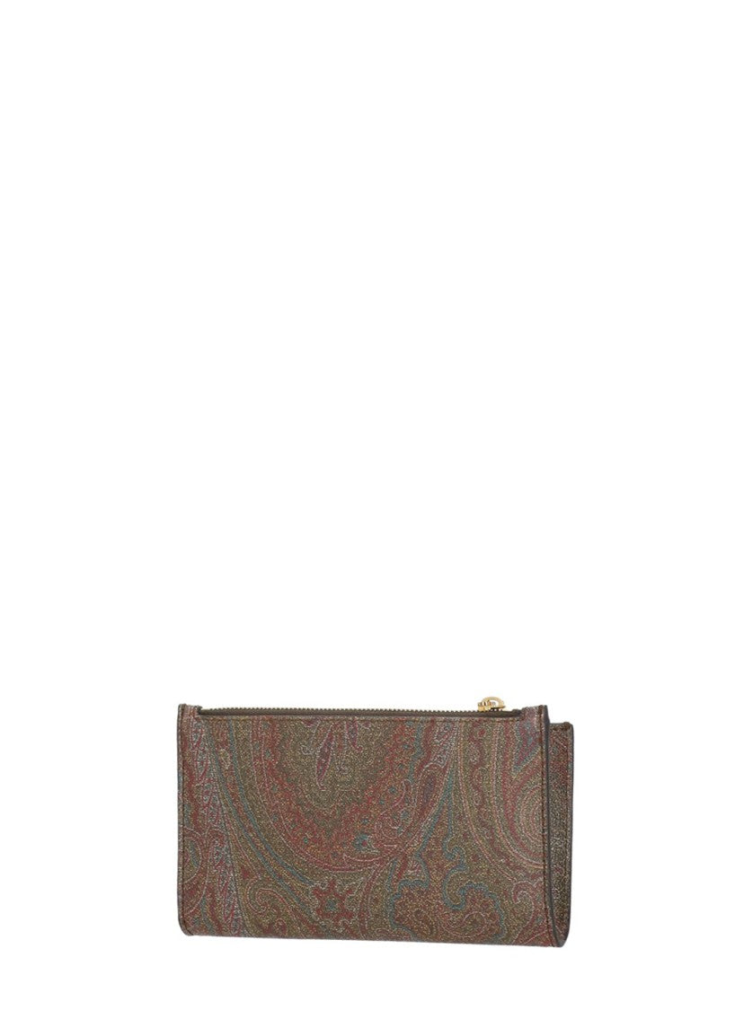 Etro Intricate Paisley Print Wallet With Leather Trim And Removable Strap