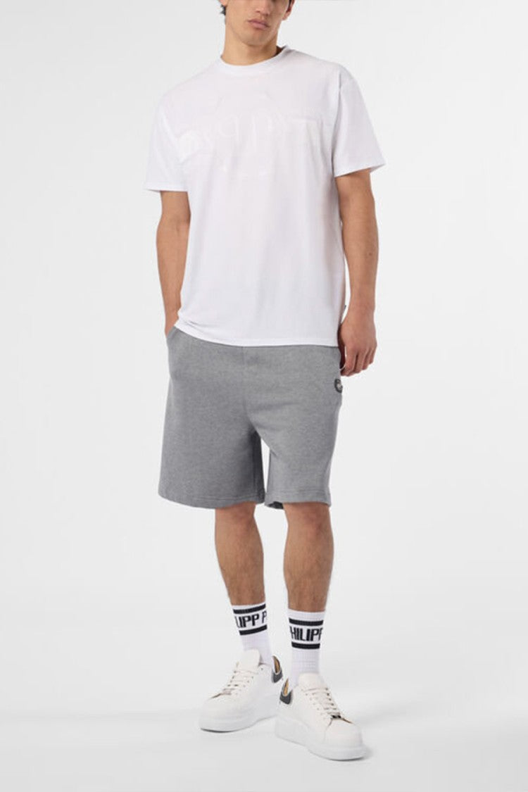 Philipp Plein White Tonal Jacquard Hexagon Line Cotton-Blend T-Shirt