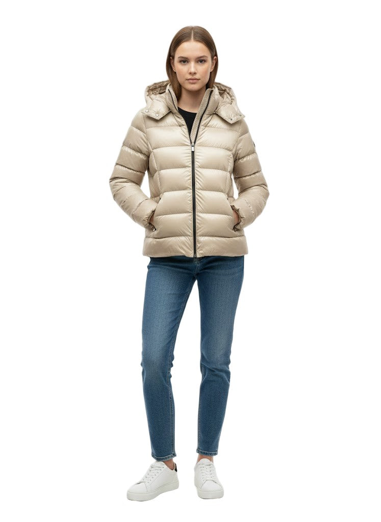 Ciesse Piumini Shiny Padded Hooded Jacket With Horizontal Stripes