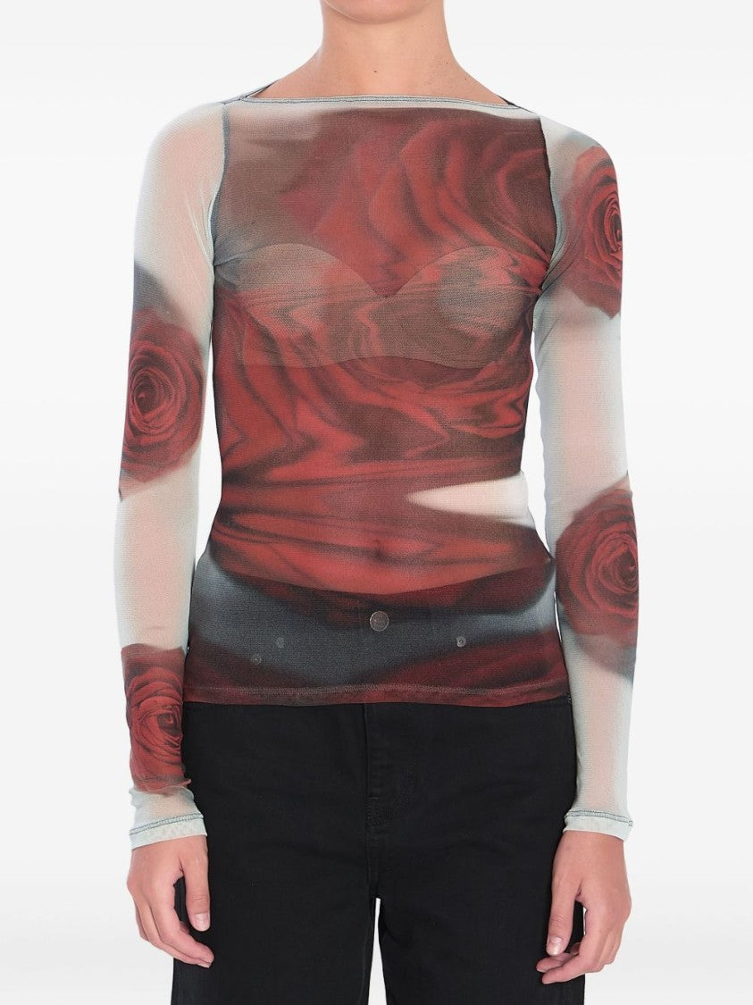 Jean Paul Gaultier Fitted Long-Sleeve Tulle Top