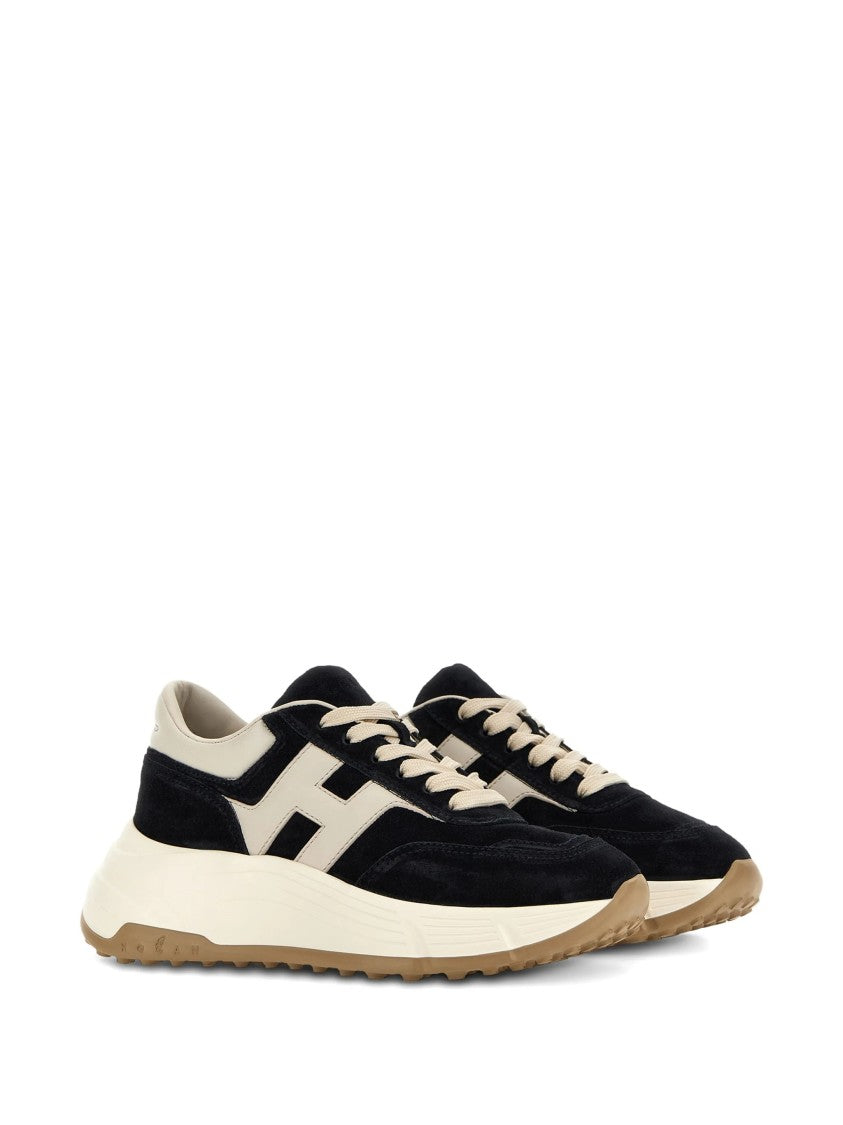 Hogan Black Chunky Sole Suede Leather Sneakers