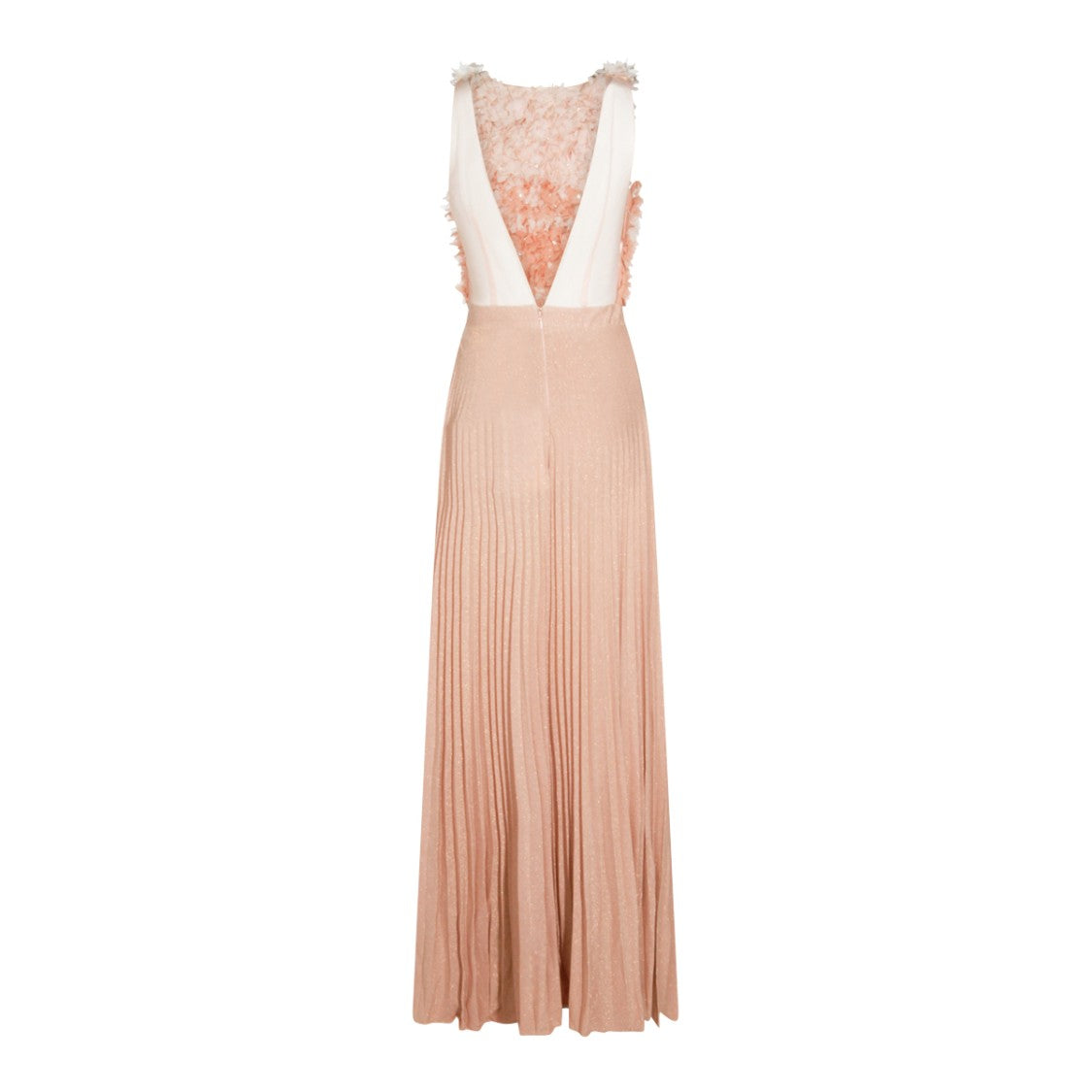 Elisabetta Franchi Long Pink Nude And Butter Dress With Paillettes Detail