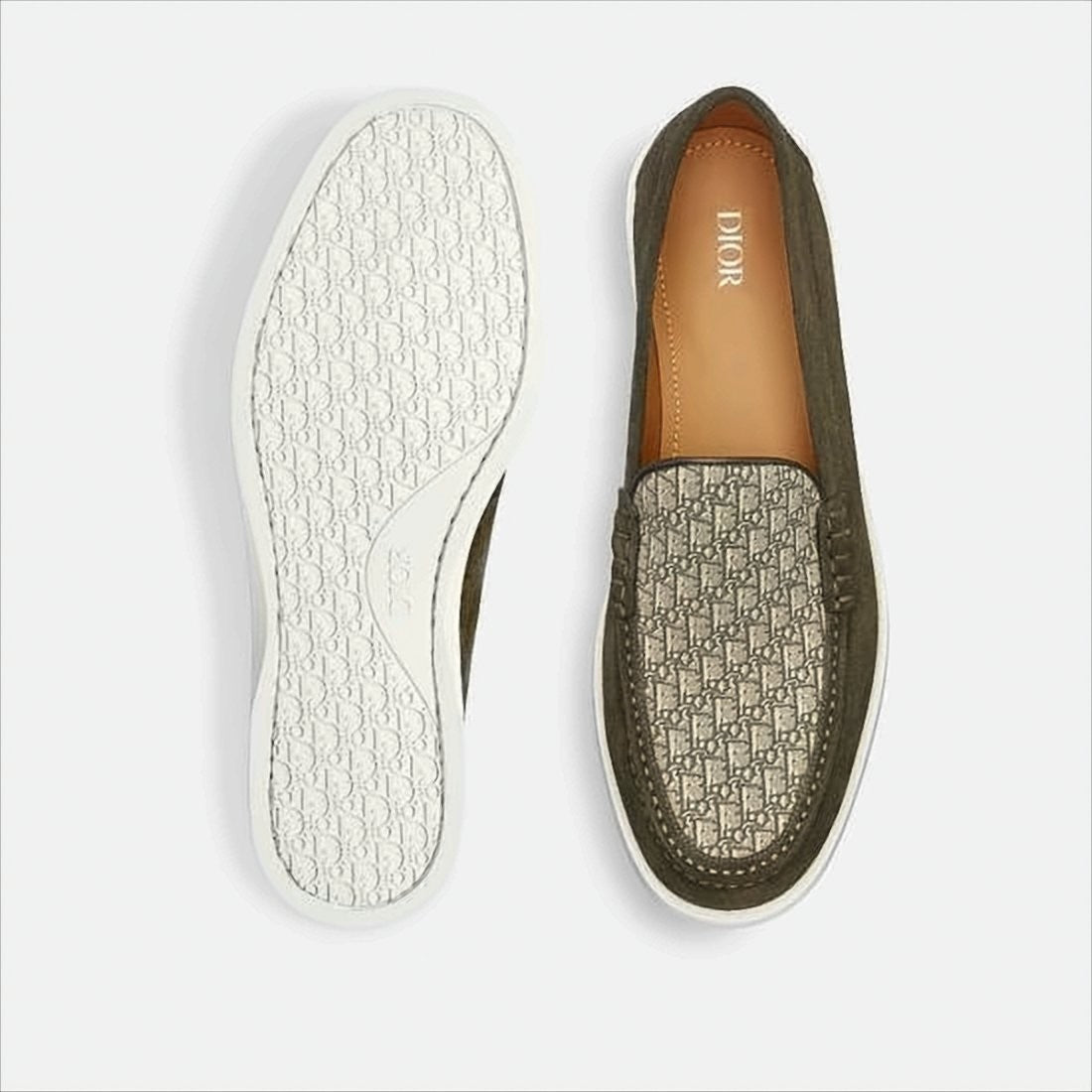 Christian Dior Sleek Suede Loafers With Monogram Fabric Vamp