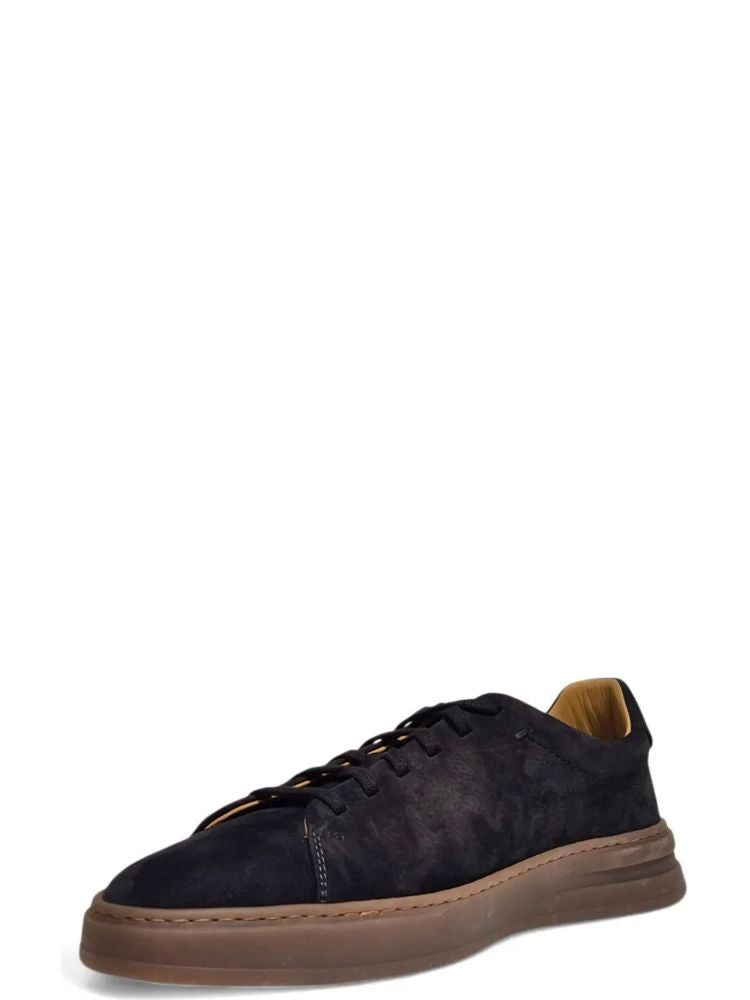 Henderson Black Low-Top Rubber Sole Leather Sneakers