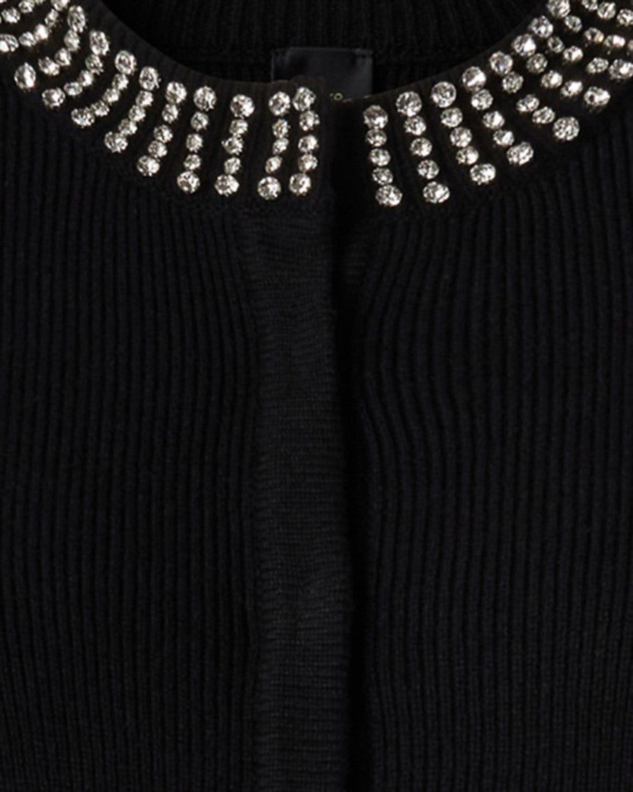 Pinko Crewneck Cardigan With Rhinestones – Black