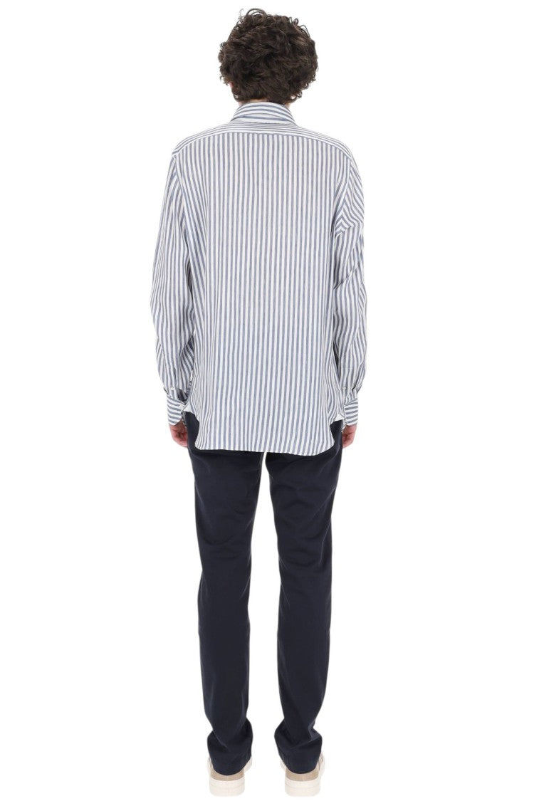 Finamore Gaeta Striped Linen-Lyocell Casual Shirt